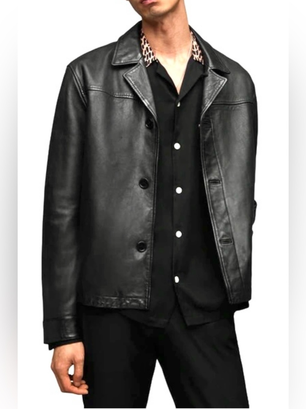 NEW $659 AllSaints Tona Men’s Sz M Black Slim Fit Supple Lambskin Leather Jacket